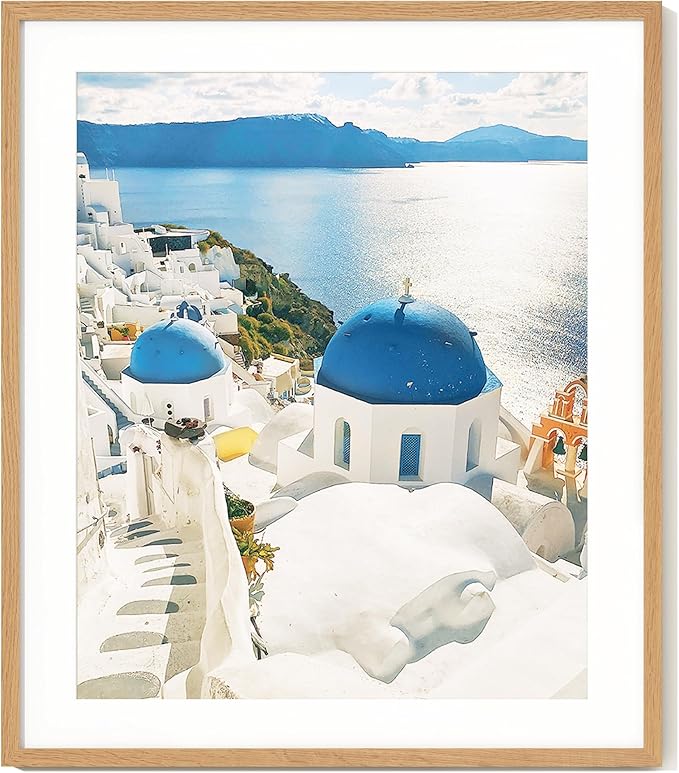 Axeman 24x28 Solid Oak Wood Frame With Mat for 20x24 | Tempered Glass and Hanging Hardware Included Natural Home Wall Decor Art Hanging Frame