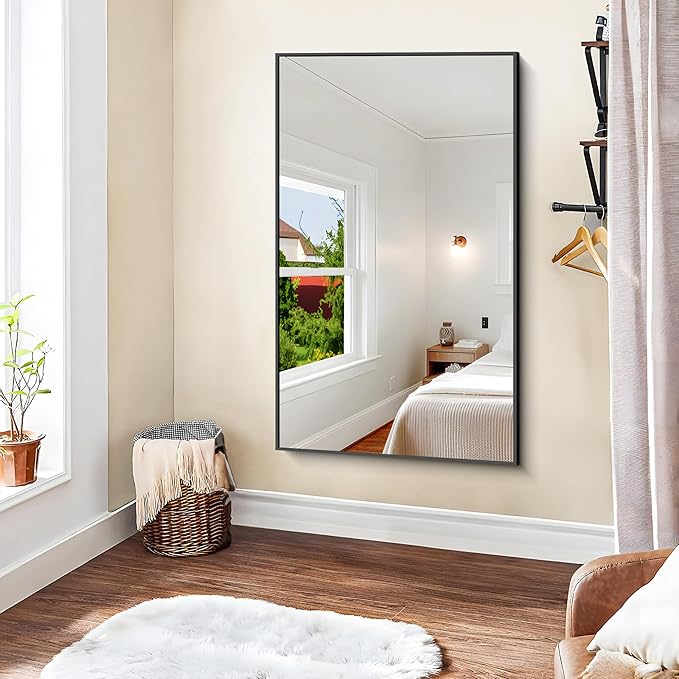 KOCUUY Black Rectangle Mirror, 30"x48" Bathroom Mirrors for Over Sink, Large Black Wall Mounted Mirror, Metal Framed Mirror for Wall, Vanity Mirror for Bathroom Living Room Bedroom Dining Room