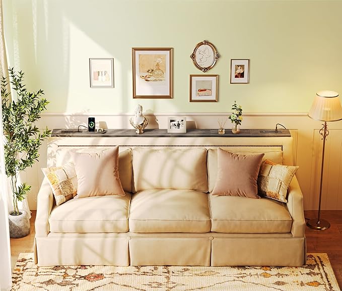 SUPERJARE 78.8 Inch Narrow Console Table with Outlet, Sofa Table Set of 2, Behind Couch Table, Long Entryway Tables with Charging Station, for Living Room, Charcoal Gray