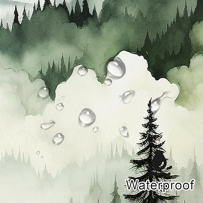 Dark Green Misty Pine Forest Shower Curtain, Mountain Foggy Woodland Scenery Tree Shower Curtains for Chic Rustic Bathroom, Abstract Modern Waterproof Nature-Themed Decor, 72x72 Inches