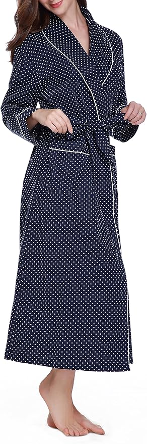 Lavenderi Women’s 100% Cotton Long Kimono Lounge Bathrobe Robe, Ladies Loungewear for Spa