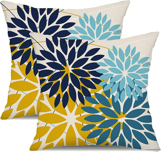 DFXSZ Outdoor Pillow Covers 16x16 Inch Set of 2 Green Yellow Blue Flower Decorative Waterproof Spring Summer Outdoor Pillow Covers for Patio Funiture Garden Couch 168F16