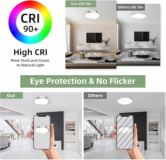 hykolity 12 Inch Selectable CCT LED Round Flat Panel Light, 24W 3000K/4000K/5000K, Edge-Lit Flush Mount Ceiling Light Fixture for Kitchen, Bedroom, Laundry and Closet Room,Brush Nickel