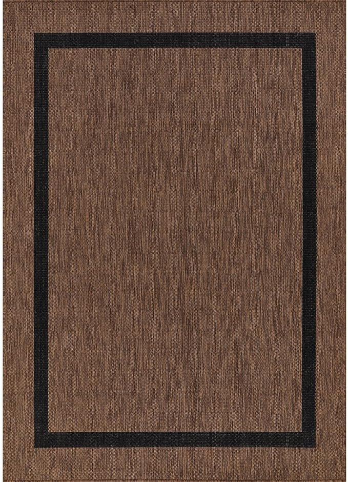 Bordered Outdoor Rug 9x12 Washable Outside Carpet for Indoor Patio Porch Waterproof Easy Cleaning Non Shedding Area Rugs Nut Brown - Black 9 x 12