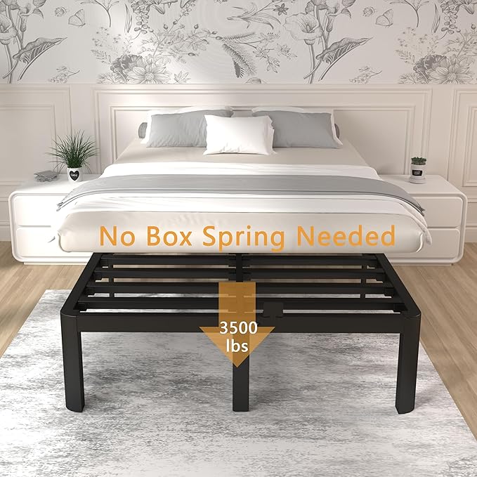 ITIMIDI 14 Inch Full Size Bed Frame, No Box Spring Needed and DIY Headboard, Safety Design with Rounded Corner Legs, Heavy Duty Metal Platform Bed Frame Full Size, Noise Free, Black