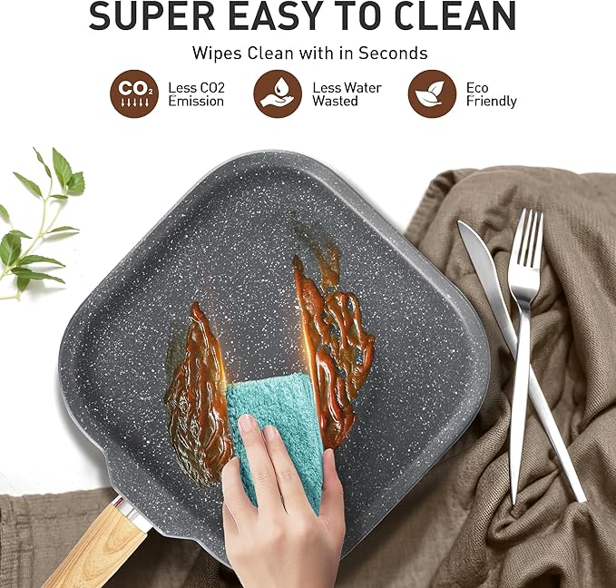 MAISON ARTS 17 Piece Pots and Pans Set Non Stick, Kitchen Cookware Sets with Nonstick Granite Stone Coating, Suitable for Induction Cooktops, Grey