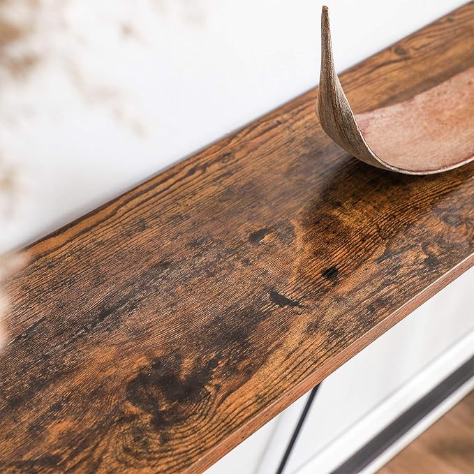 VASAGLE Console Sofa Table, Narrow Entryway Table, for Living Room, Bedroom, Easy Assembly, Rustic Brown and Ink Black ULNT020B01