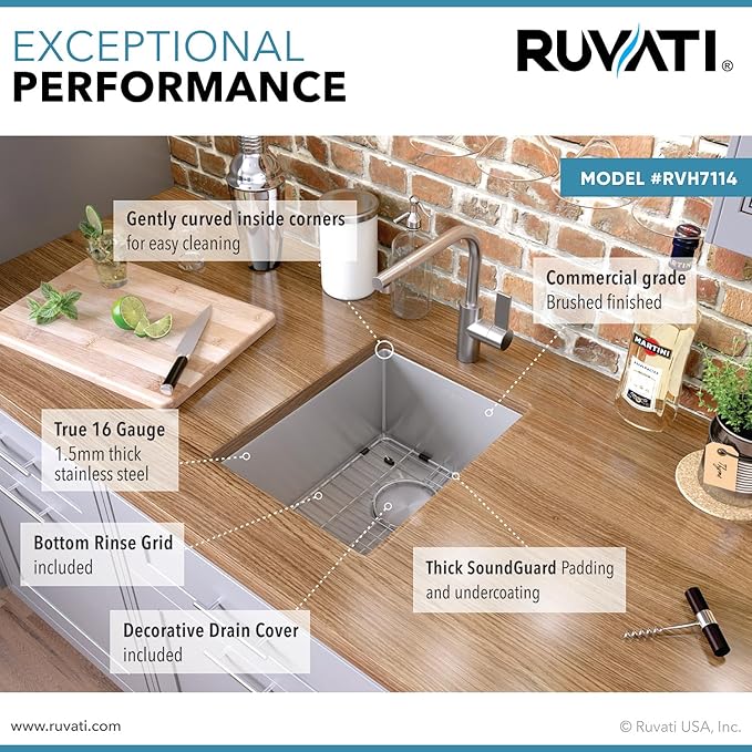 Ruvati 14-inch Undermount Wet Bar Prep Sink Tight Radius 16 Gauge Stainless Steel Single Bowl - RVH7114