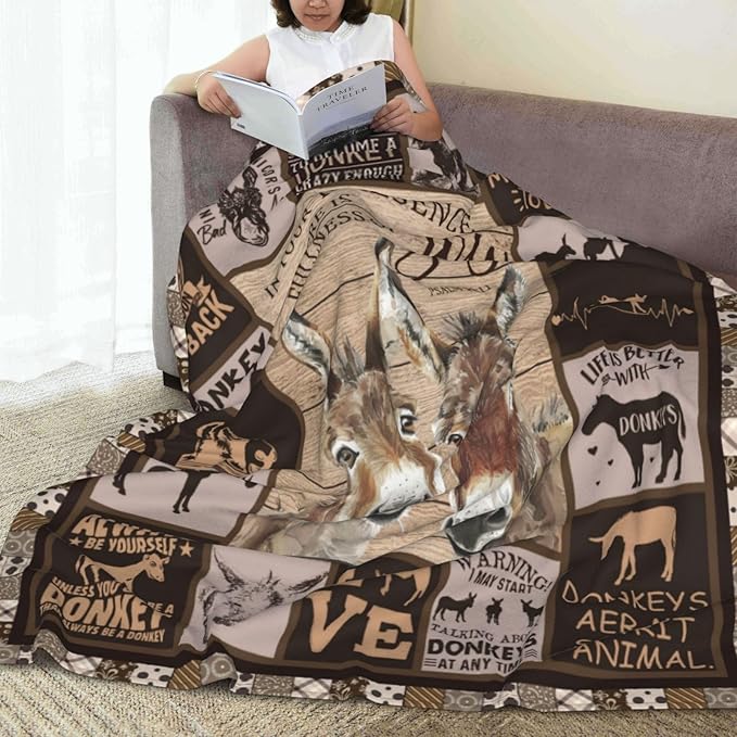 Donkey Blanket Donkey Throw Blanket Gifts for Men Women Soft Warm Stuff Fleece Flannel Plush for Adults Farmhouse Throws for Couch Sofa Bed 50"X60"