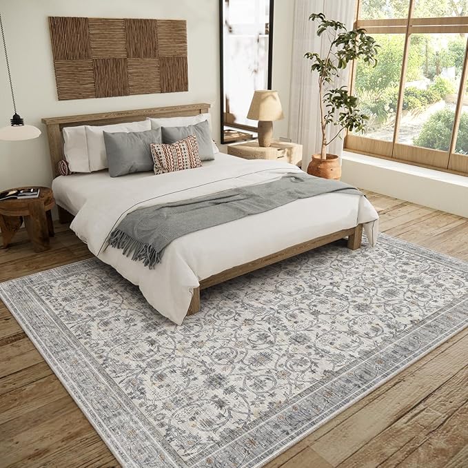8x10 Washable Area Rugs Ultral Soft Non-Slip Stain Resistant Vintage Boho Large Carpet for High-Traffic Living Room & Dining Room