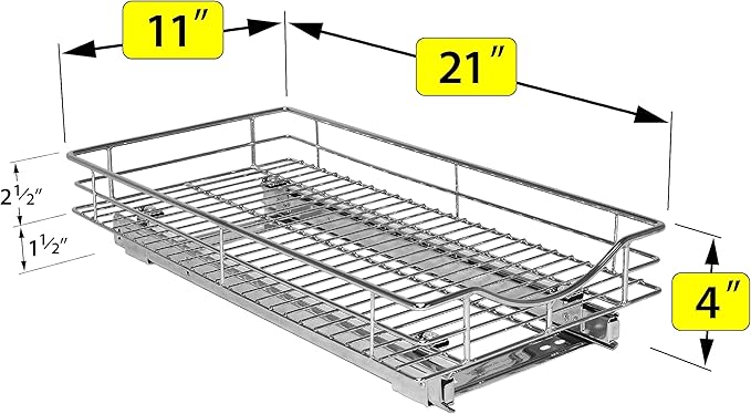 LYNK PROFESSIONAL® Pull Out Cabinet Organizer, 11" x 21" Slide Out Drawers for Kitchen Cabinets - Sliding Pull-Out Pantry Shelves – Home Shelf Organizers - Lifetime Ltd. Warranty, Chrome