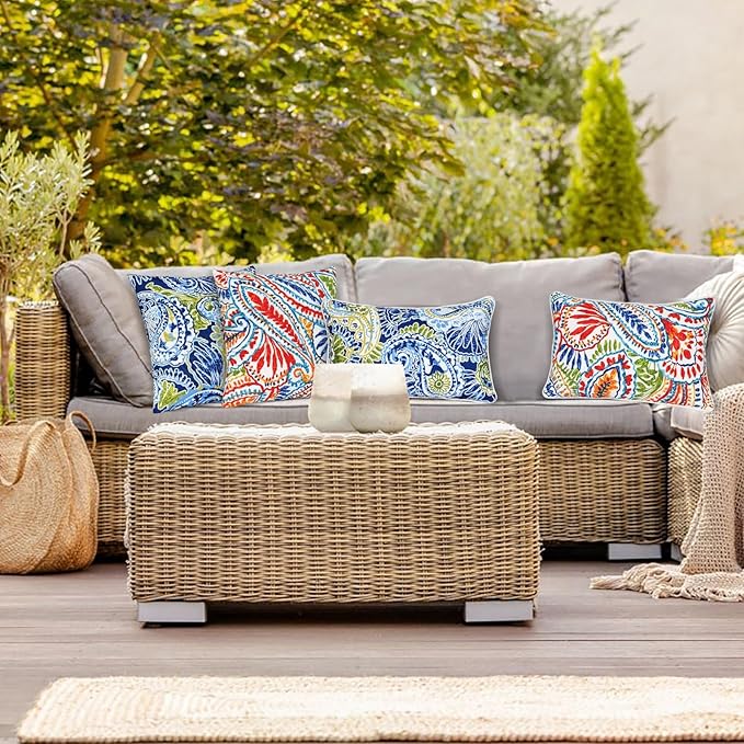 JMGBird 12×20 Inch Outdoor Lumbar Pillows Pack of 2 Colors Waterproof Throw Pillows with Insert Rectangular Decorative Garden Cushion for Home Furniture Patio Coach Sofa