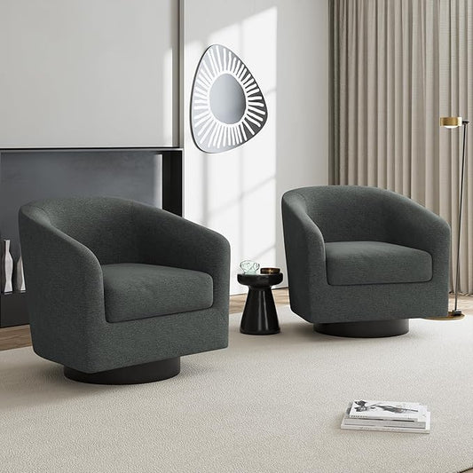 UIXE Swivel Accent Chairs Set of 2, Chenille Barrel Chair Upholstered Armchair for Living Room, Modern Round Arm Chair Small Single Sofa Bedroom Reading Seat - Gray