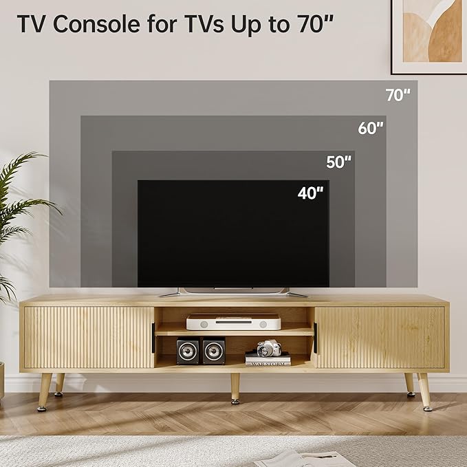 Mid Century TV Stand, Modern TV Console for TVs up to 70 Inches, Entertainment Center with Storage, TV and Media Consol for Living Room, 62 Inch (Natural Osk)