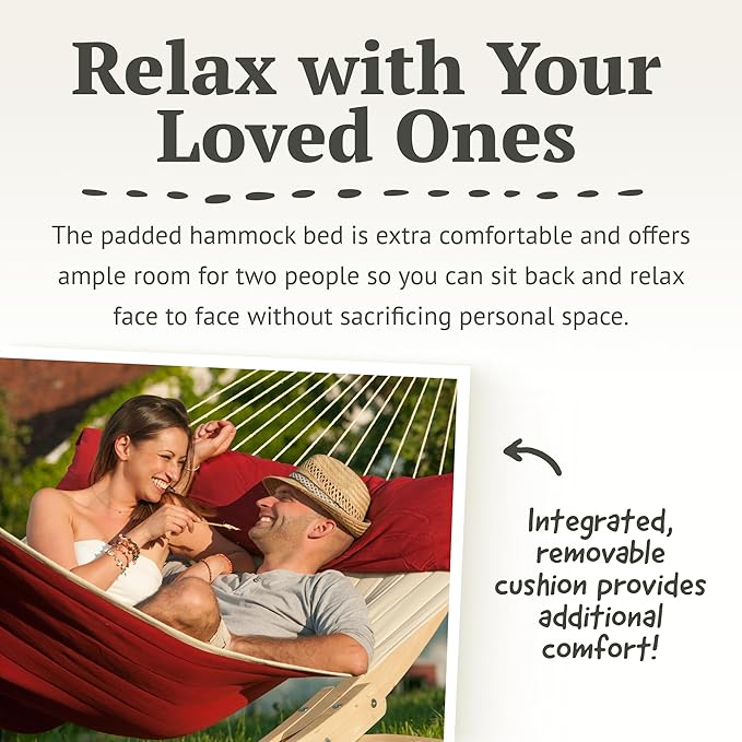 LA SIESTA® Alabama Quilted Hammock with Spreader Bar & Nautico Stand - Portable Weatherproof Large Outdoor Hammock with Stand, 2 Person Hammock with Stand for Outside Patio Porch - XL King, Red Pepper