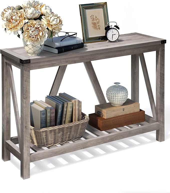 Entryway Table - Wood Console Table with Shelves, Farmhouse Sofa Table for Entryway, Living Room, Hallway