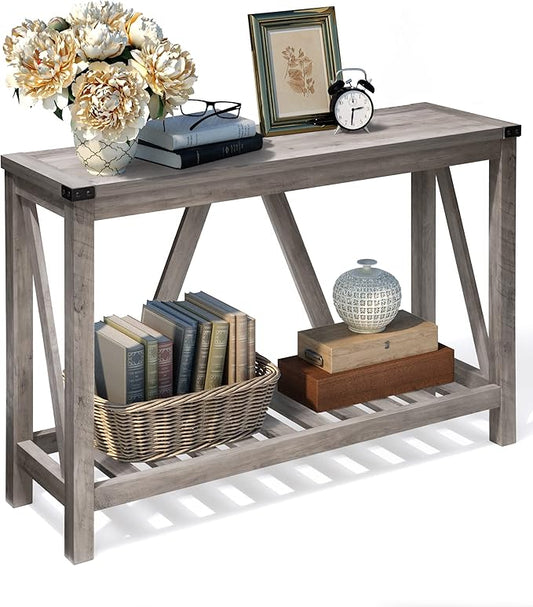 Entryway Table - Wood Console Table with Shelves, Farmhouse Sofa Table for Entryway, Living Room, Hallway