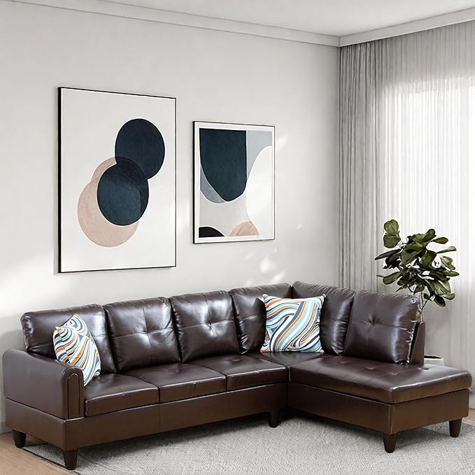 L Shaped Couch, Modular Sectional Sofa with Chaise, Modern Modular Sofas Furniture Sofa Couches for Living Room/Apartment/Office/Bedroom, Brown