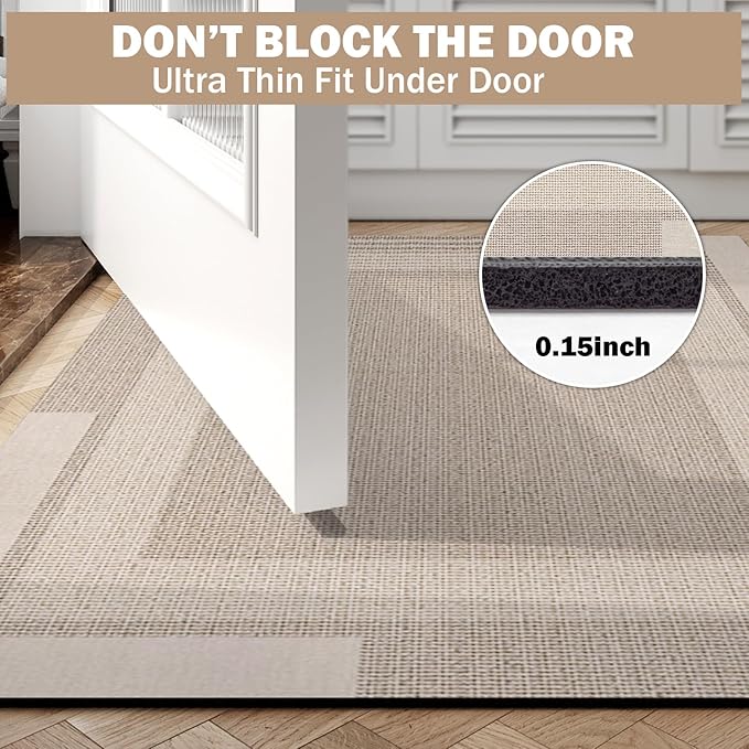 Non Slip Bath Mat, Rubber Backing Ultra Thin Bathroom Rugs Fit Under Door Quick Dry Super Absorbent Washable Bath Rug Shower Mat for Bathroom Floor Bathtub Shower Sink, Easy Care Beige 20"x 32"