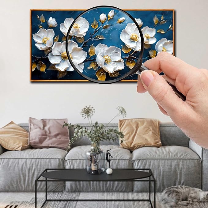 White Flower Wall Decor for Bedroom Women - Large Framed Wall Art for Living Room Ready to Hang Size 29"x 59"