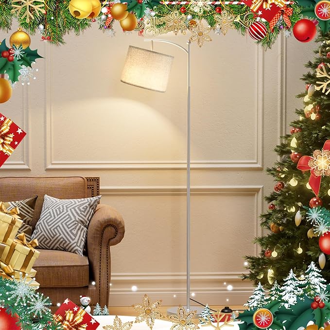 60" Floor Lamps with Remote Control & Bulb, Colors Temperature & Brightness Adjustable, Gray Shade & Silver Pole