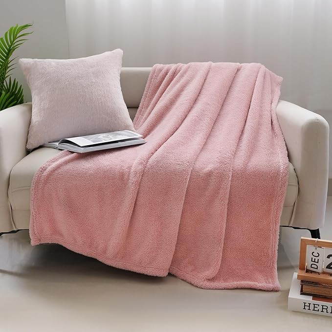 Sherpa Throw Blanket for Bed, Super Soft Cozy Fuzzy Plush Blankets for Winter, Reversible Thick Warm Blanket for Bed, Couch, Living Room, Pink, Twin Size 60"x 80"