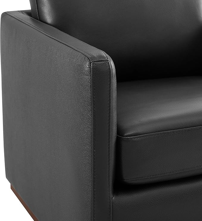 CHITA Genuine Leather Swivel Accent Chair, FSC Certified Mid Century Modern Arm Chair for Living Room and Bedroom, Fully Assembled, Black
