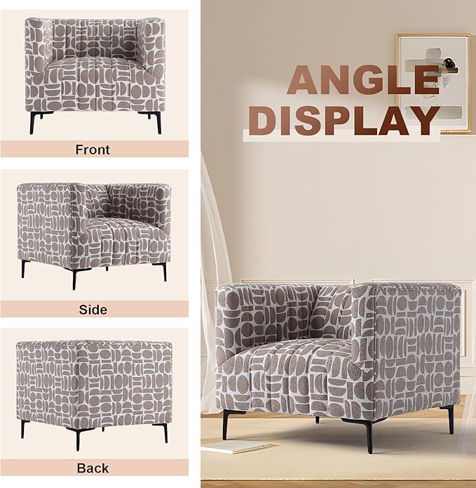 Get Set Style Modern Accent Single Sofa Chair with Arms,Tufted Boucle Upholstered Comfy Reading Sofa Chair with Arm,Thick Seat Cushion Chair for Living Room Bedroom Study Studio Lounge, Champion