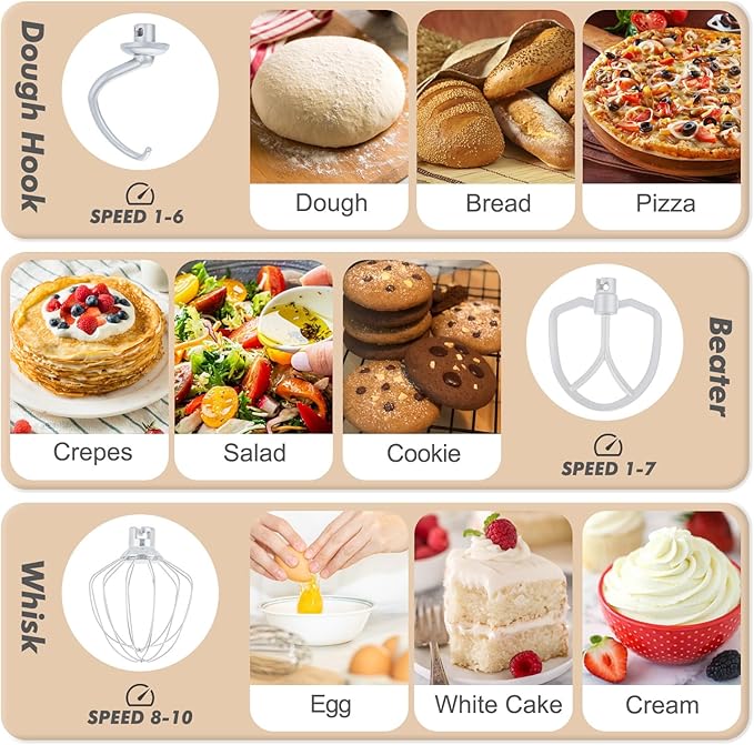 Kitchen in the Box Stand Mixer, 3.5 QT Small Electric Kitchen Mixer, 10-Speed Portable Lightweight Food Mixer with Stainless Steel Bowl, Egg Whisk, Dough Hook, Beater (Cream White)