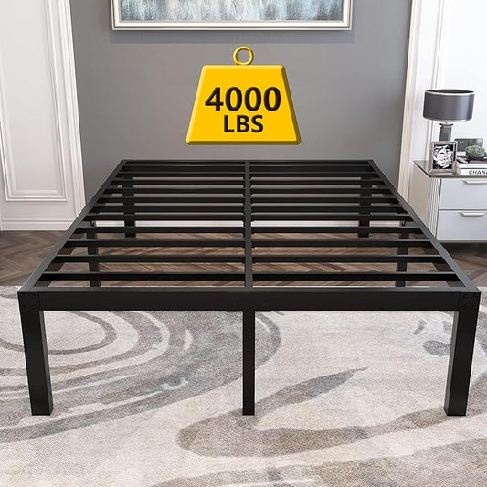 18 Inch Tall and Strong Platform Metal Bed Frame/Easy Assembly Mattress Foundation/ 4000lbs Heavy Duty Frame with Steel Slat Support/No Noise/No Box Spring Needed, King