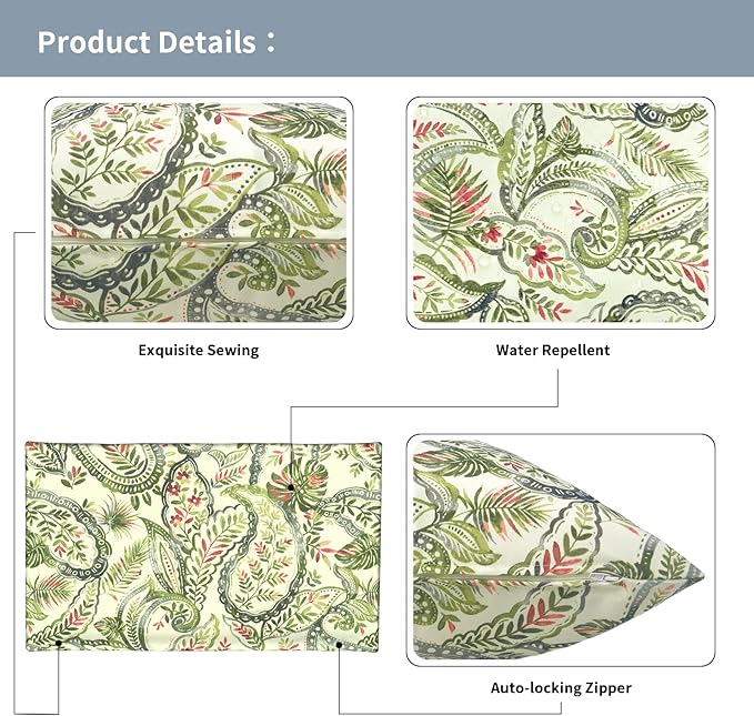 Outdoor Lumbar Pillow Covers 12”x20”, Rectangle Throw Pillow Covers for Patio Furniture, Decorative Lumbar Cushion Case for Garden Balcony Couch Office Chair, Pack of 2,Faylinn Shadow Paisley