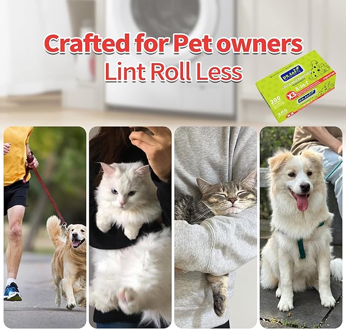 Dr.Easy LINT & HAIR REMOVER Pet HUGESHEETS with 3X Dryer Sheets, Original Fresh, 200 Count,PLANT&MINERAL-BASED FORMULA