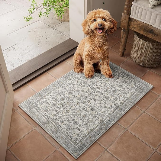 Washable 2'x3' Non Slip Rug Vintage Soft Low Pile Lightweight Boho Area Rugs for High-Traffic Areas (Entryway, Kitchen, Hallway), Farmhouse Decor