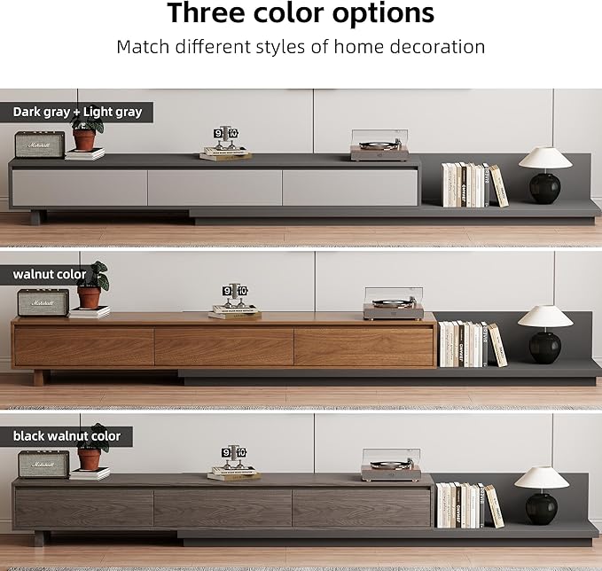 Adjustable TV Stand with 3 Drawers - Mid-Century Modern Extendable Entertainment Center for Living Room or Bedroom(78.7–130"), Stylish Walnut Media Console