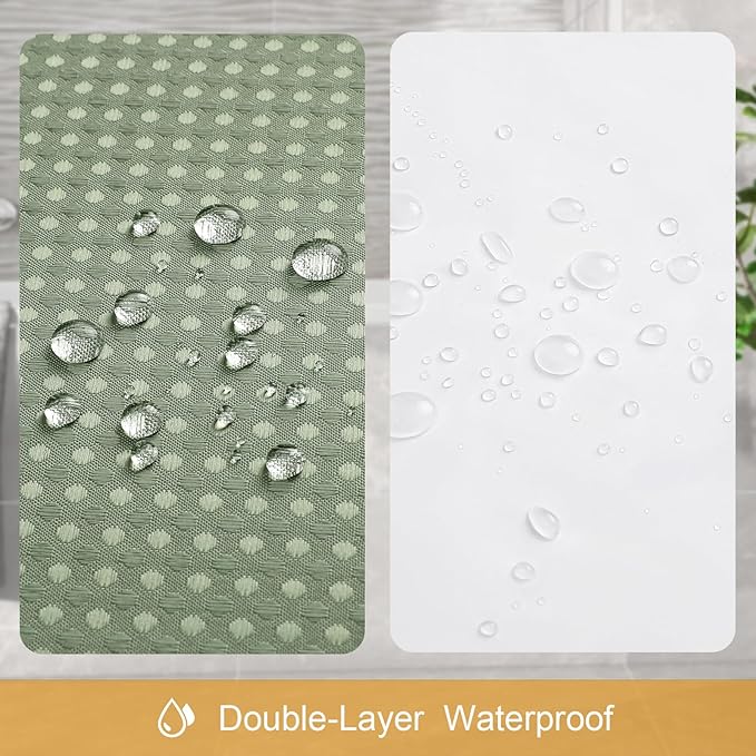 3 in 1 Stall Half Size Shower Curtain Set-36 W x 72 H, Sage Green Waffle Waterproof Fabric and PEVA Liner Set with Stainless Steel Hooks