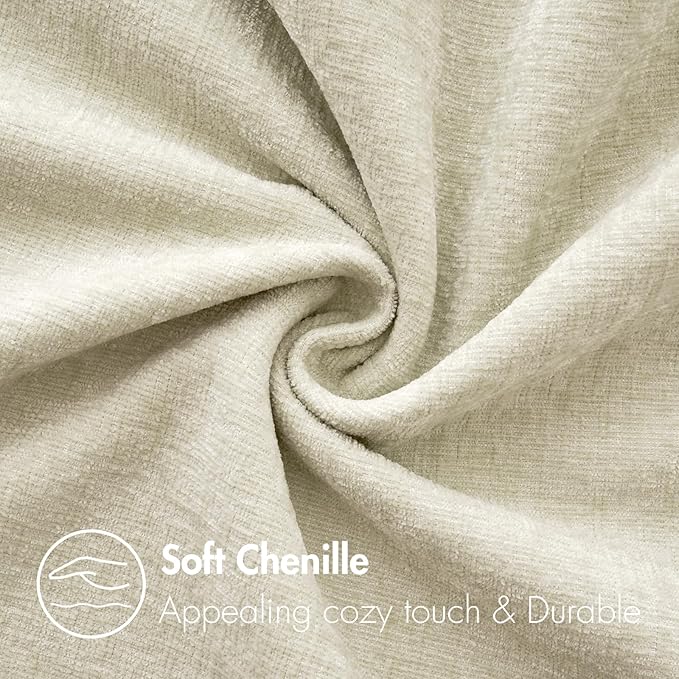 MIULEE Pack of 2 Cream Throw Pillow Covers 12x20 Inch Soft Chenille Pillow Covers for Sofa Living Room Couch Solid Dyed Cases