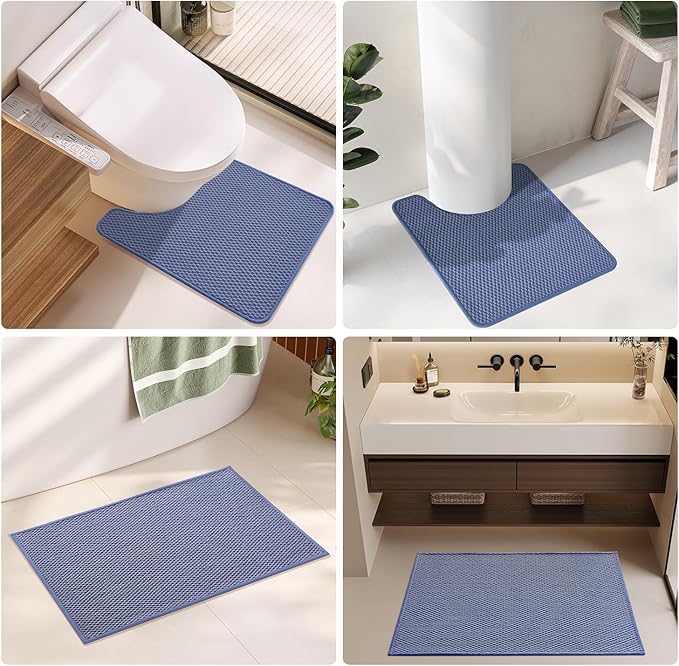 Bathroom Rugs Non Slip Washable, Super Absorbent Thin Bath Mat Quick Dry Low Pile Bathroom Rug, Denim Blue 24"x47"