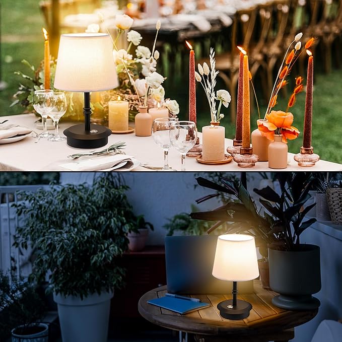 Mini – Cordless LED Table Lamp with Dimmer, Built-in Rechargeable Battery, 3-Level Brightness, Patio Table Lamp, Bedside Night Lamp, Ambient Light for Restaurant(Black)