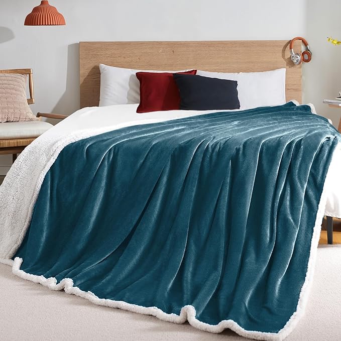BEAUTEX Sherpa Fleece Throw Blankets, Soft Fluffy Flannel Plush Blanket and Throw, Fuzzy Cozy Cuddle Blankets for Couch Bed Sofa Adults (50" x 60", Dusty Blue)