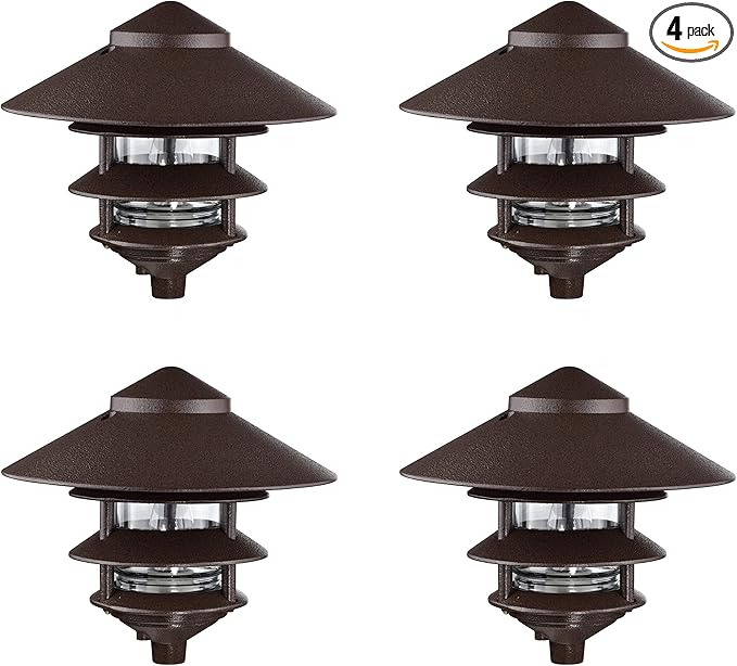 Nuvo SF76/637/04 Outdoor Pagoda Landscape Pathway Light, 3 Tier - Large Hood, Old Bronze (4 Pack)