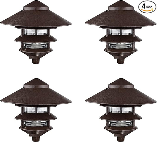 Nuvo SF76/637/04 Outdoor Pagoda Landscape Pathway Light, 3 Tier - Large Hood, Old Bronze (4 Pack)
