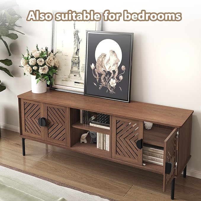 ARTPOWER 63" Modern TV Stands for Living Room, Long Entertainment Center with Storage, TV Console for 55 60 65 70 Inch TV, Bedroom TV Cabinet with Doors, Wood Media Console, Television Stand, Brown