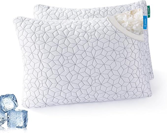 Cooling Shredded Memory Foam Pillows for Sleeping 2 Pack, Adjustable Bed Pillow for Side Back Stomach Sleepers Luxury Gel Pillows Queen Size Set of 2 with Washable Removable Cover