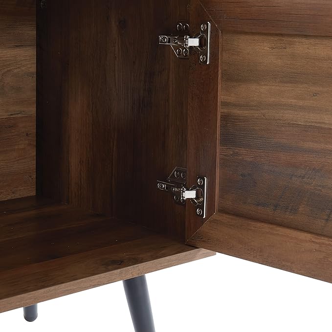 Mid Century Wooden TV Stand Entertainment Console with Open Shelving and 2 Cabinets for Televisions up to 65 Inches(Rustic Oak)