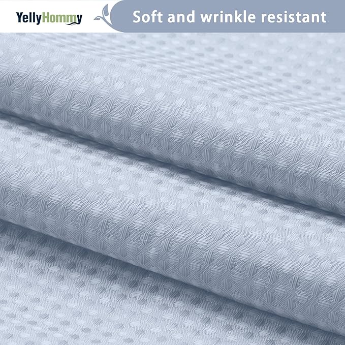 YellyHommy No Hook Shower Curtain with Snap in Liner Set Less Time Waffle Shower Curtain for Bathroom 75" L x 72" W Mist Blue