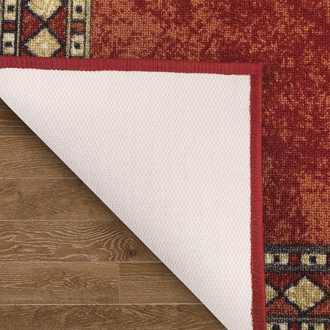 Antep Rugs Alfombras Modern Bordered 2x4 Non-Skid (Non-Slip) Low Profile Pile Rubber Backing Kitchen Area Rugs (Maroon Beige, 2'3" x 4')