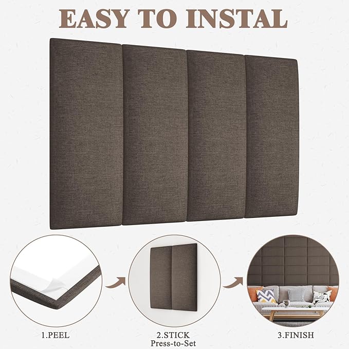 Upholstered Headboard for Full Twin Size Bed, Wall Mounted & Peel and Stick Headboard, Soundproof DIY Wall Panels, Fabric Tufted Head board in Modern Design for Bedroom (6 Panels, Each 23.62"x9.84"）