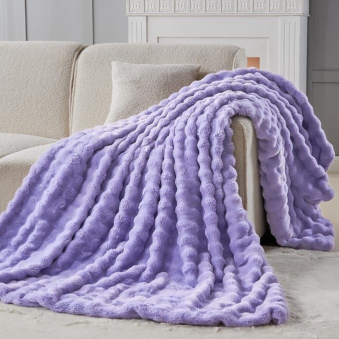 NEWCOSPLAY Faux Fur Throw Blanket Lavender Bubble Blanket Thick Warm Soft for Couch Sofa Bed 550GSM (Lavender, Throw(50"x60"))