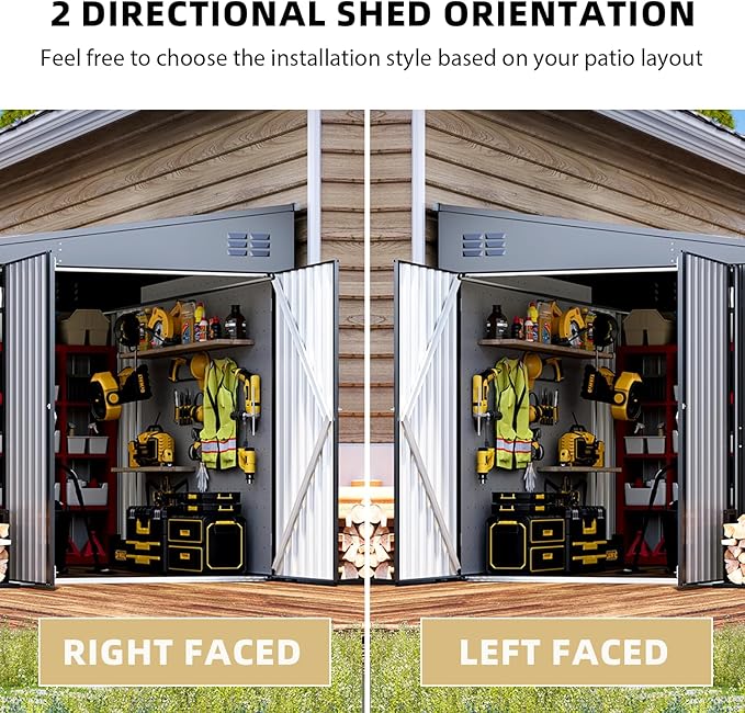 AECOJOY Shed Lean to Storage Shed, Large Outdoor 8' x 10' Metal Wall Side Bike Shed & Outdoor Storage, Garden Storage Cabinet for Backayrd, Patio and Outdoor Use in Dark Grey