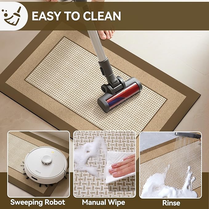 Non Slip Thin Bath Mat Bathroom Rugs, Rubber Backing Ultra Thin Bathroom Rug Fit Under Door, Quick Dry Super Absorbent Washable Shower Bath Mats, Khaki 16x24